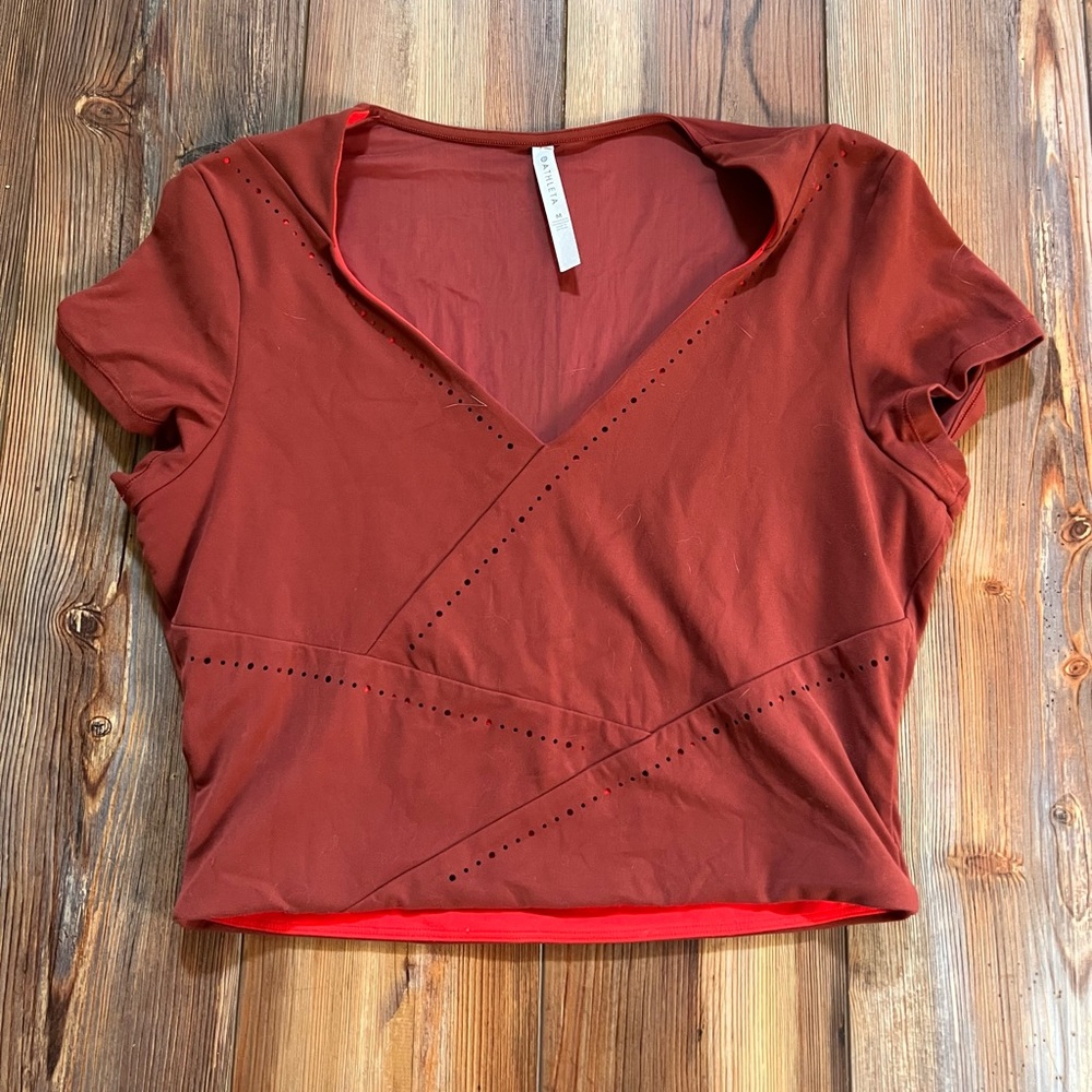 Athleta It's A Wrap Tee Top - Red/Orange